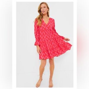 Pomander Place Tuckernuck Red Pink Chevron Long Sleeve Dress